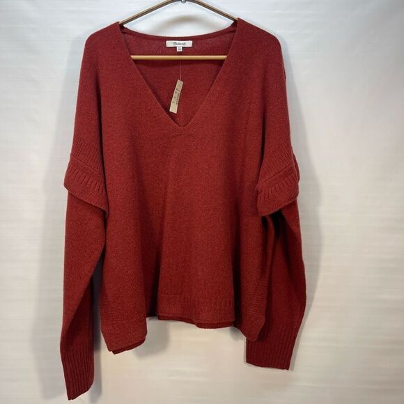 Madewell Red Merino Wool Ruffle Stitch Play Pullover Sweater Size 2XL NWT - Picture 1 of 8